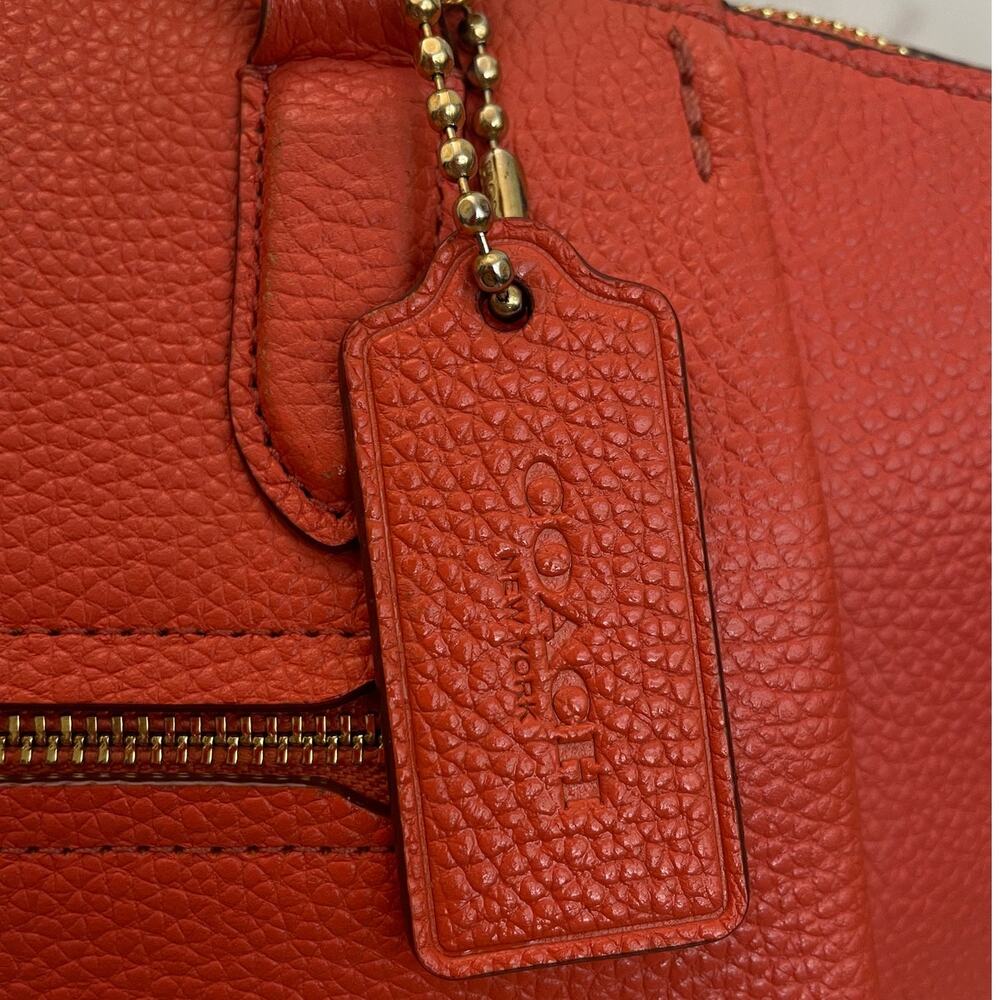 COACH Elise Coral Pebbled Leather Top Zip Medium Satchel Bag Pre-Owned - Picture 5 of 13